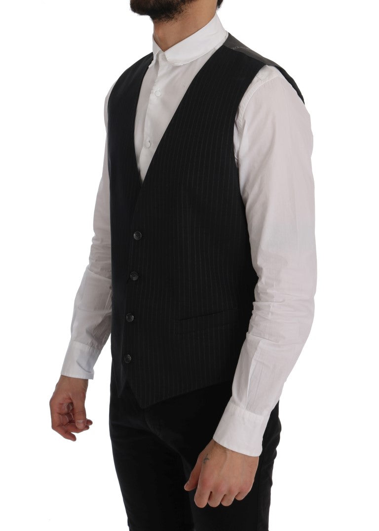 Dolce & Gabbana Graue STAFF Baumwollweste mit Streifen