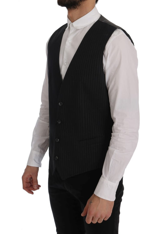 Dolce & Gabbana Graue STAFF Baumwollweste mit Streifen