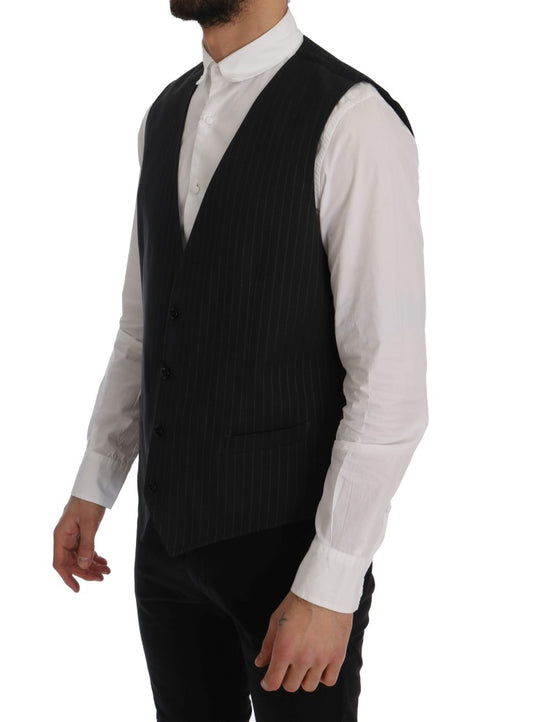 Dolce & Gabbana Graue STAFF Baumwollweste mit Streifen