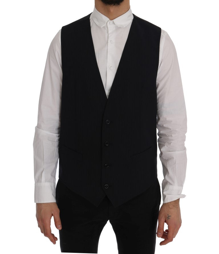 Dolce & Gabbana Schwarze STAFF Weste aus gestreifter Wolle