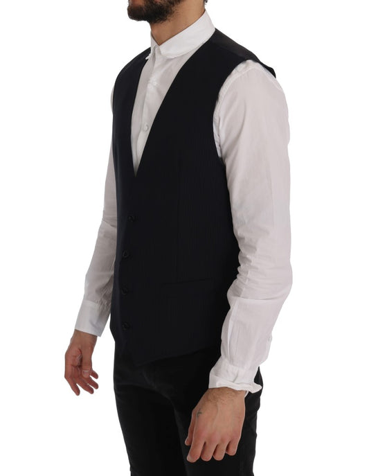Dolce & Gabbana Schwarze STAFF Weste aus gestreifter Wolle
