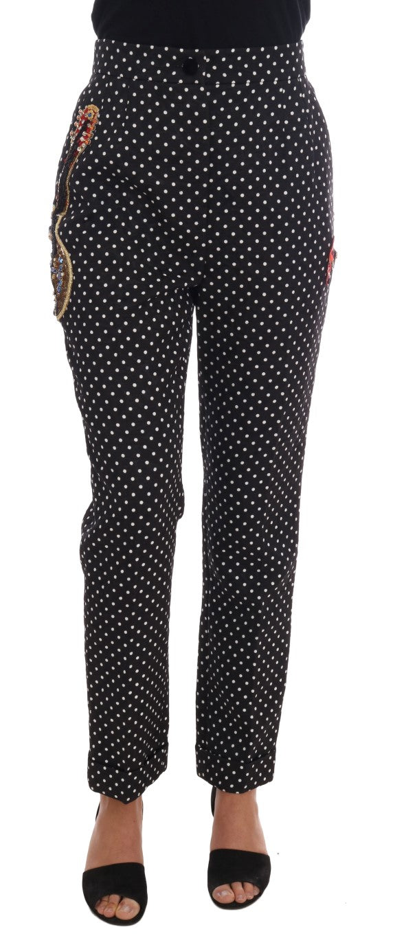 Dolce & Gabbana Schwarze gepunktete Sizilien-Kristall-Hose