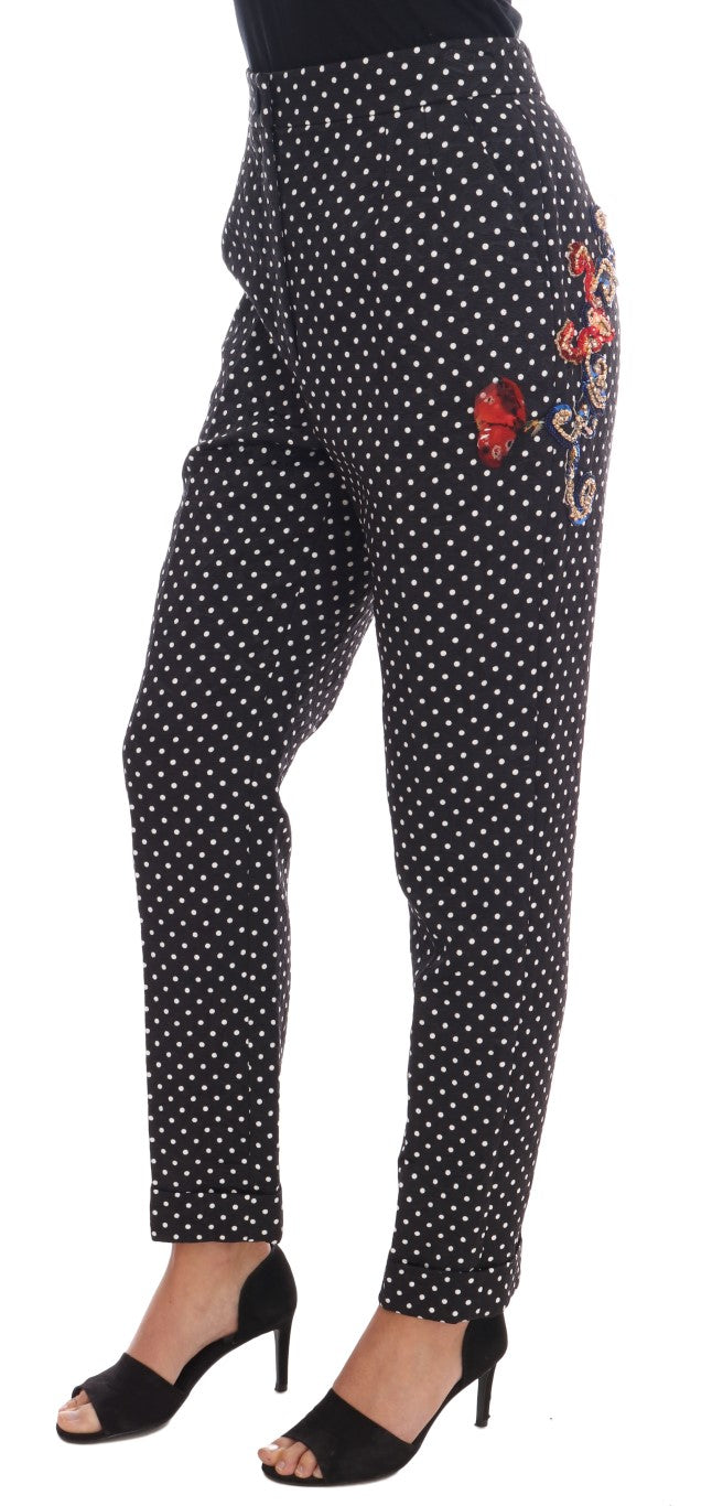 Dolce & Gabbana Schwarze gepunktete Sizilien-Kristall-Hose