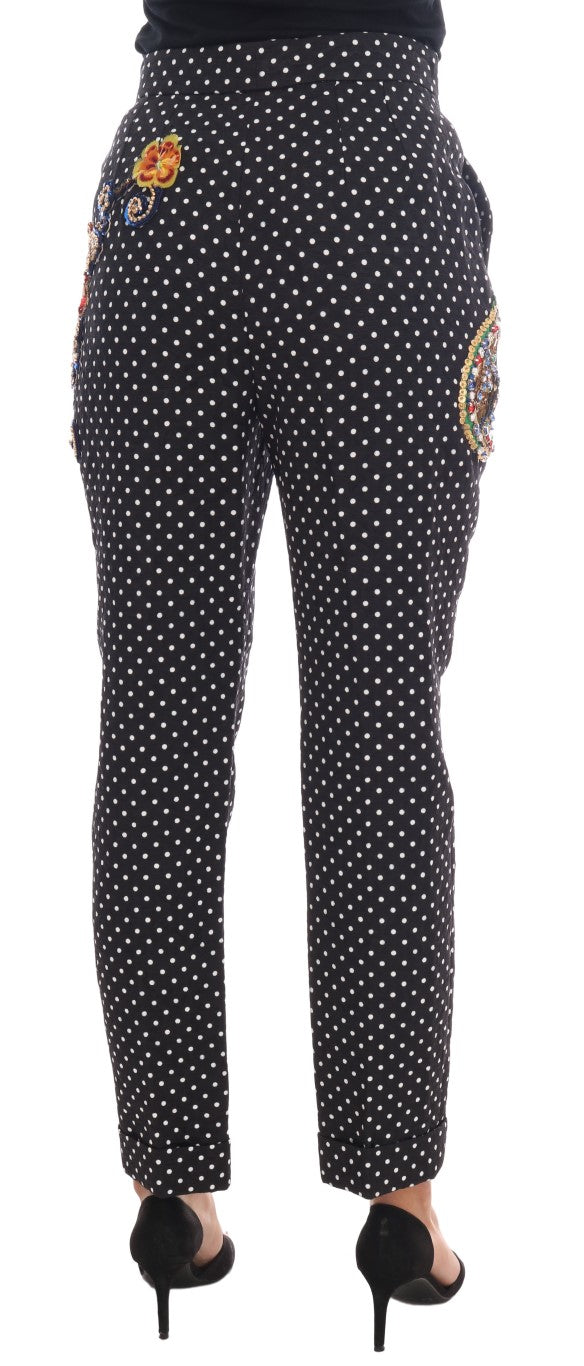 Dolce & Gabbana Schwarze gepunktete Sizilien-Kristall-Hose