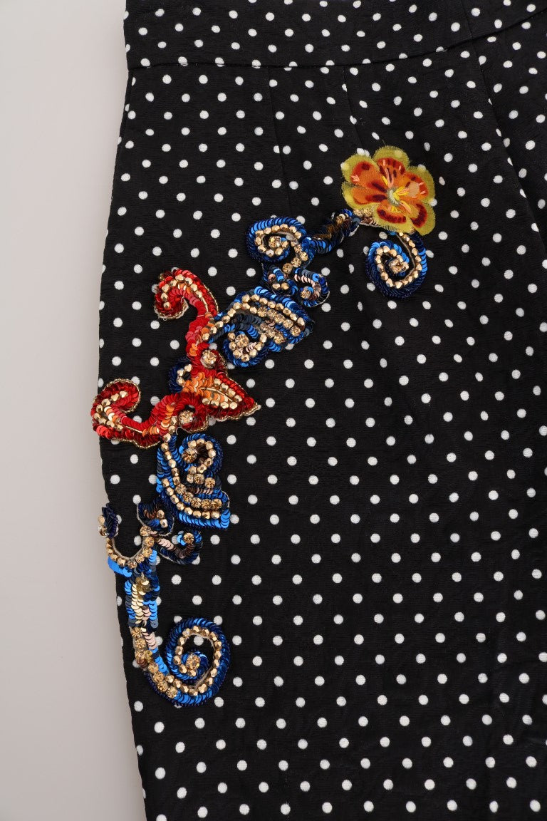 Dolce & Gabbana Schwarze gepunktete Sizilien-Kristall-Hose
