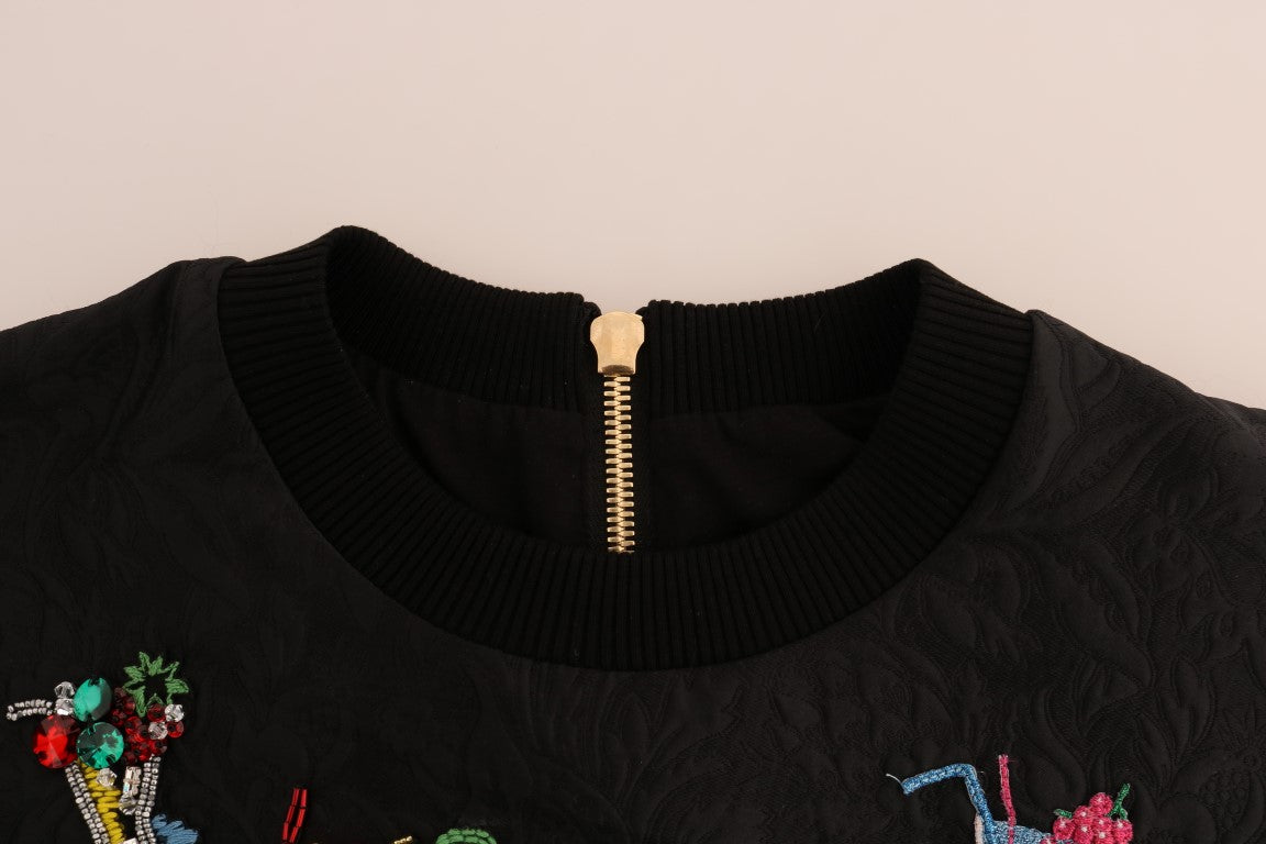 Dolce & Gabbana Schwarzer Brokat Cocktail Kristall Pullover