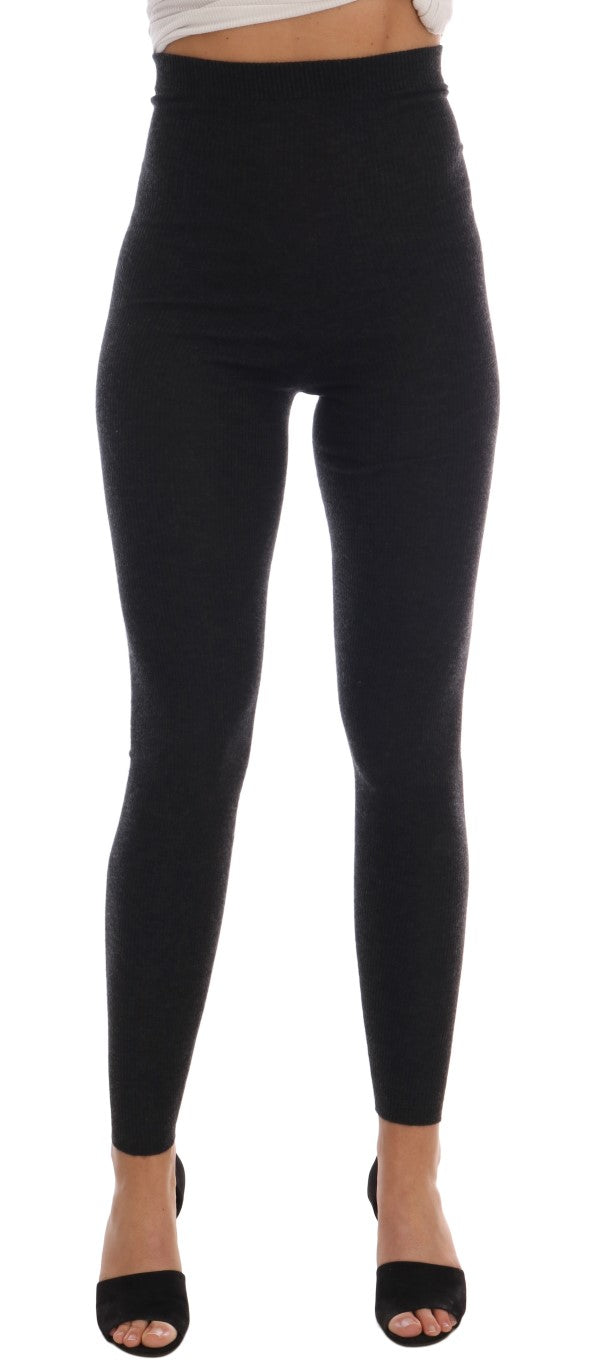 Dolce & Gabbana Graue gerippte Kaschmir-Stretch-Strumpfhose
