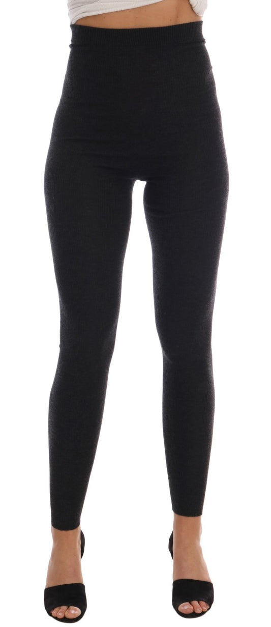 Dolce & Gabbana Graue gerippte Kaschmir-Stretch-Strumpfhose