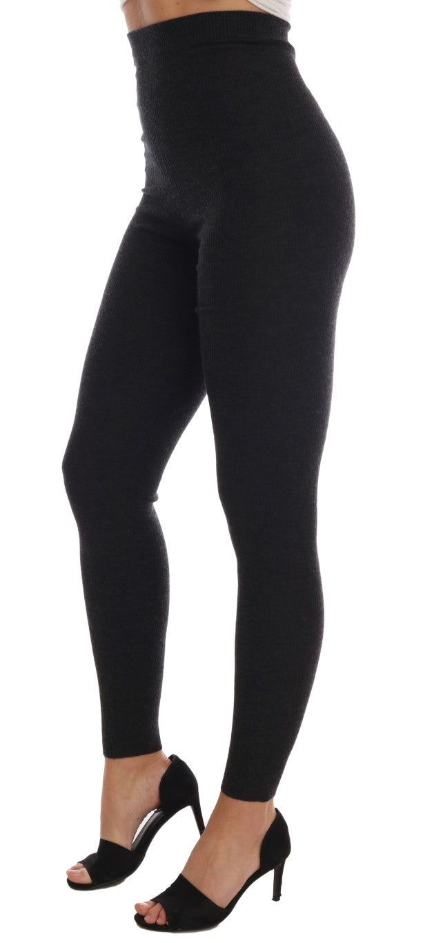 Dolce & Gabbana Graue gerippte Kaschmir-Stretch-Strumpfhose