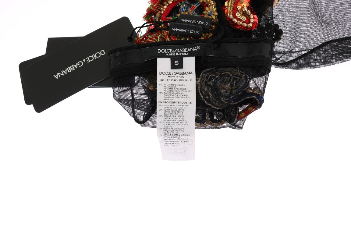Dolce & Gabbana Schwarze Stretch Carretto Crystal Socken