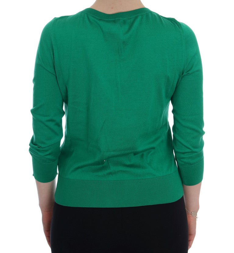 Dolce & Gabbana Grüner Seiden-Kristall-Bananen-Pullover