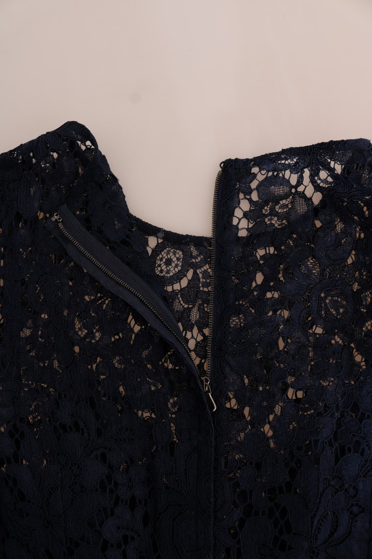 Dolce & Gabbana Blaues Taormina Etuikleid aus geblümter Spitze