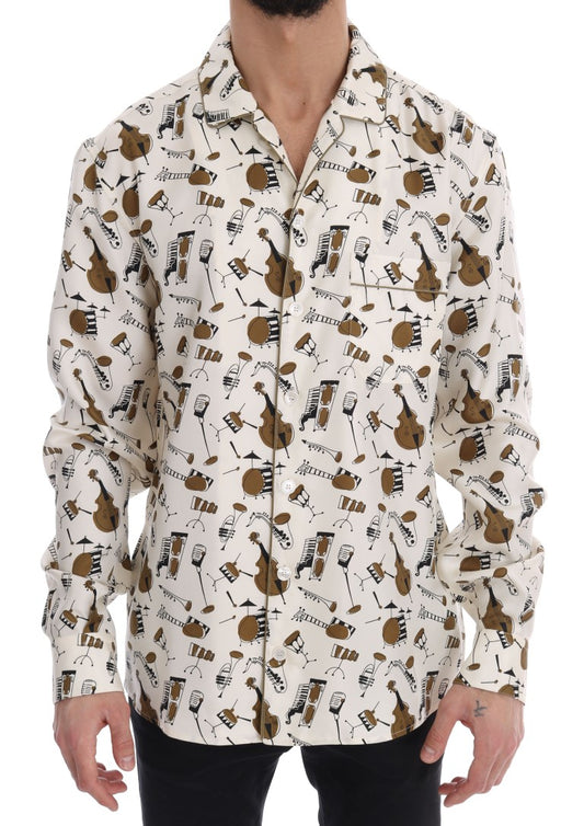 Dolce & Gabbana Weißes Seidenhemd mit JAZZ-Motivdruck