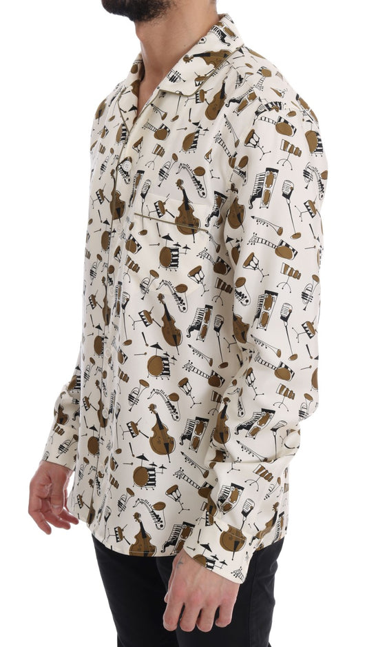 Dolce & Gabbana Weißes Seidenhemd mit JAZZ-Motivdruck