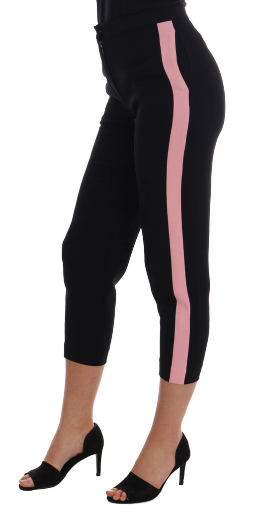 Dolce & Gabbana Schwarze Stretch-Caprihose mit rosa Streifen