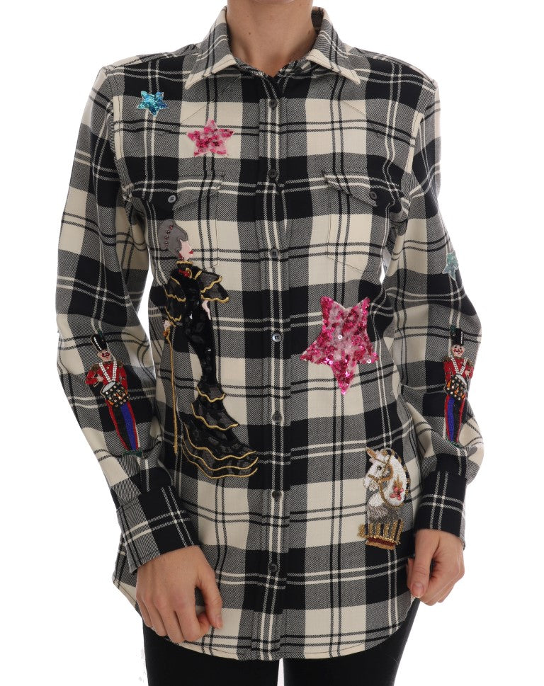 Dolce & Gabbana Schwarz Weiß Märchen Kristall Shirt