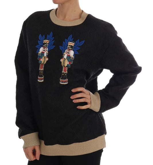 Dolce & Gabbana Schwarzer Märchen-Brokat-Reißverschluss-Pullover