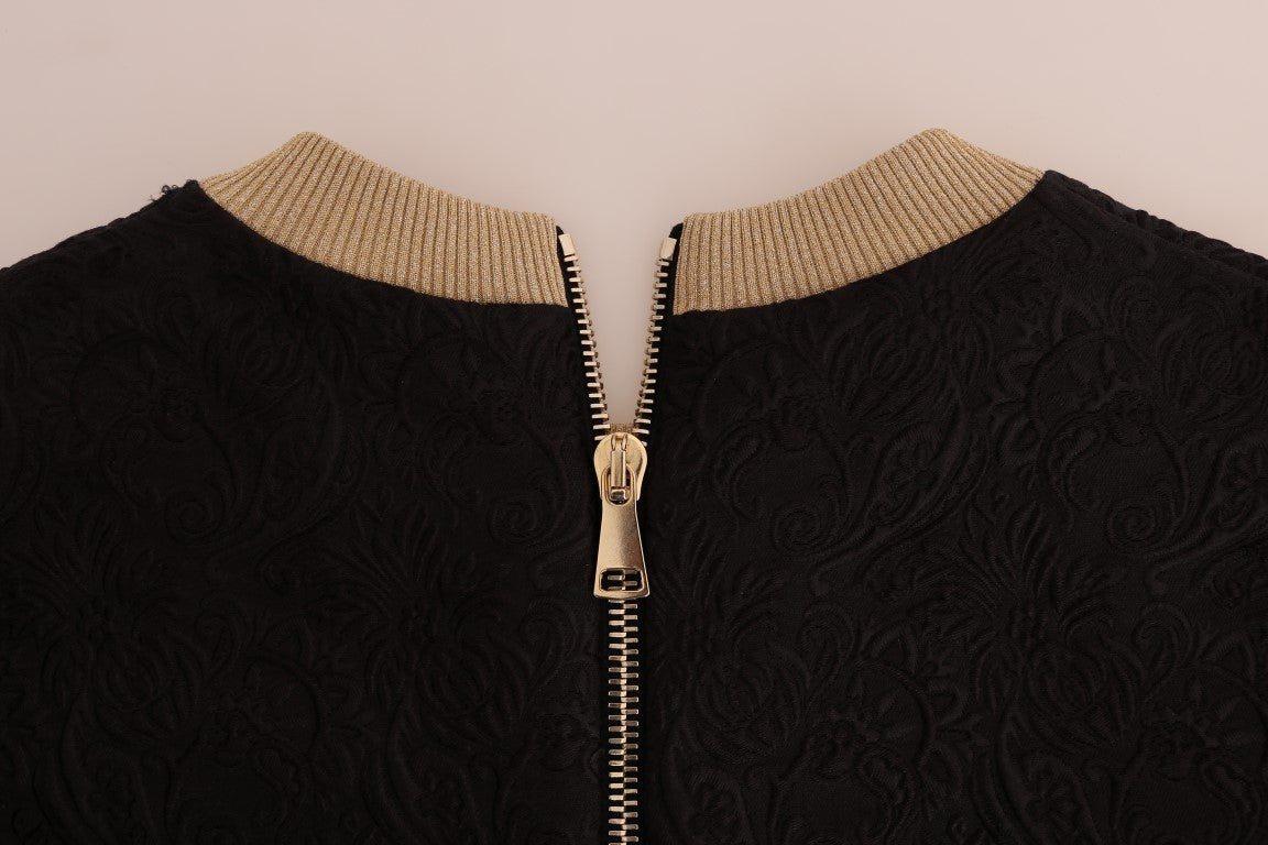 Dolce & Gabbana Schwarzer Märchen-Brokat-Reißverschluss-Pullover
