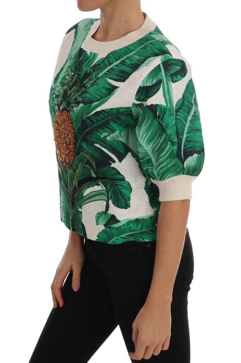 Dolce & Gabbana Ananas-Bananen-Pailletten-Pullover mit Rundhalsausschnitt