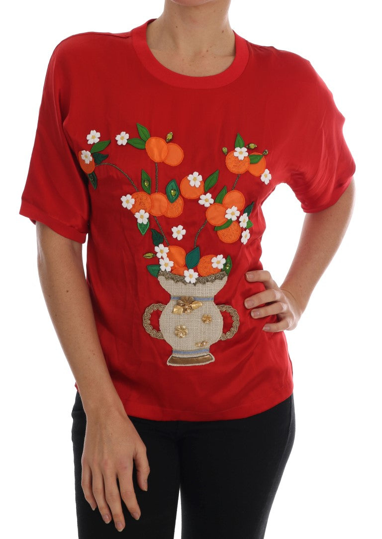 Dolce & Gabbana Rote Seide Orange Vase Crystal Top