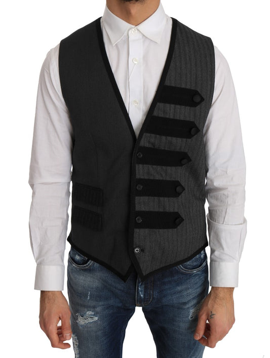 Dolce & Gabbana Schlanke Weste aus grauer Wolle mit Muster