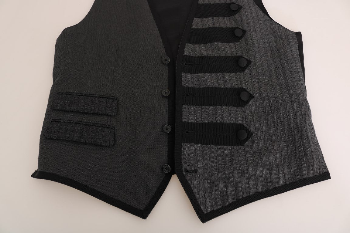 Dolce & Gabbana Schlanke Weste aus grauer Wolle mit Muster