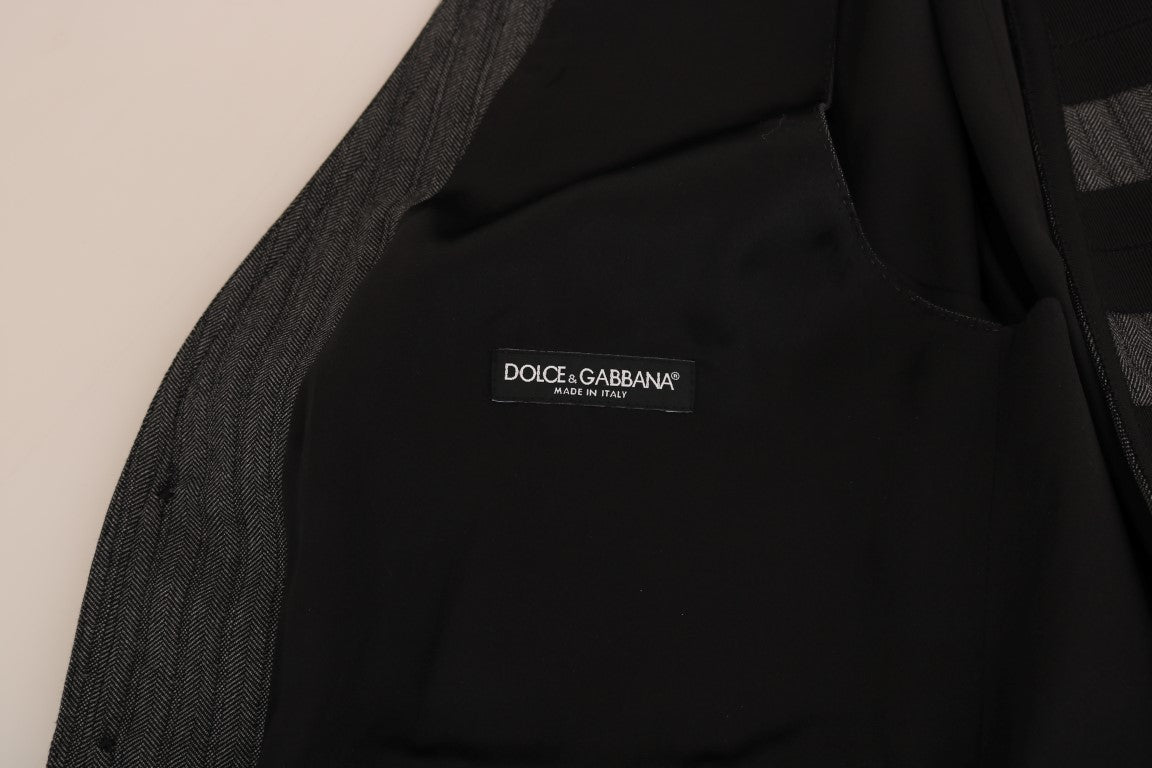 Dolce & Gabbana Schlanke Weste aus grauer Wolle mit Muster