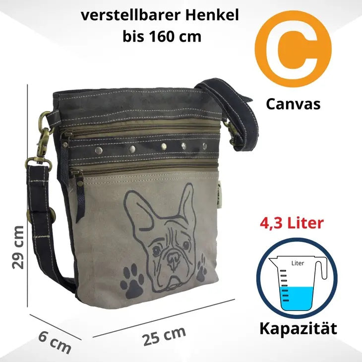 Vintage Umhängetasche aus Canvas mit Hundemotiv