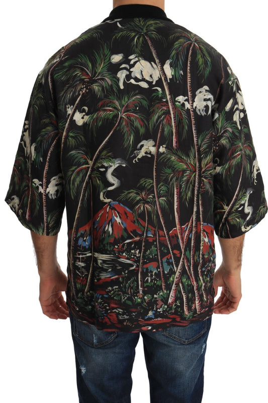 Dolce & Gabbana Schwarzes Vulkan Sizilien Kurzarm T-Shirt