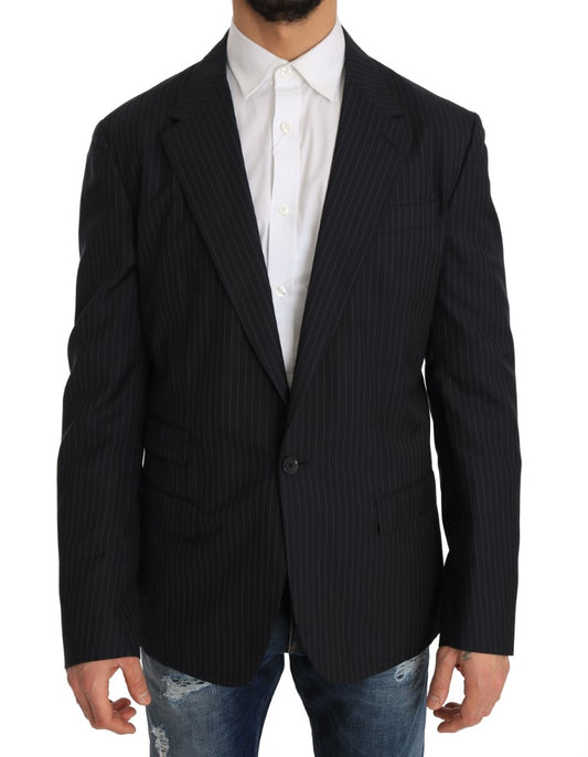 Dolce & Gabbana Graue gestreifte Wolljacke Mantel Slim Blazer