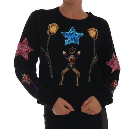 Dolce & Gabbana Fairy Tale Crystal Schwarzer Kaschmirpullover