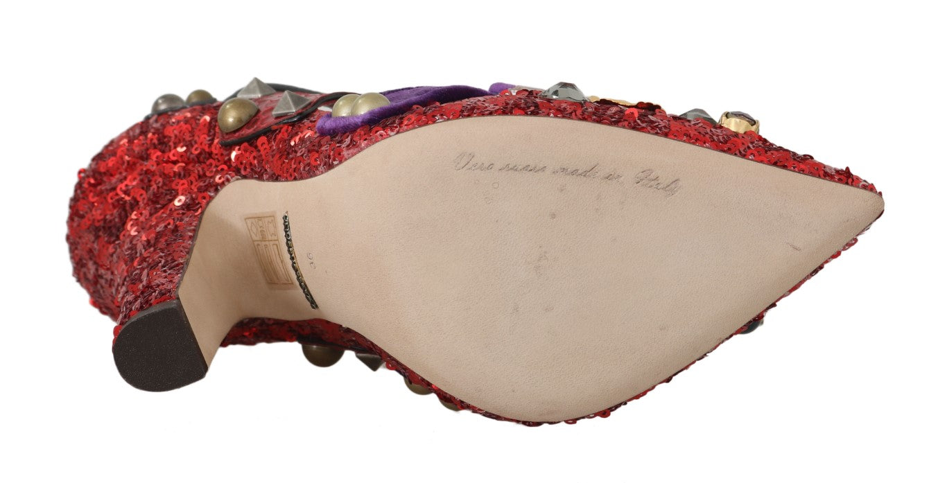Dolce & Gabbana Rote Pailletten-Kristall-Nieten-Absätze Schuhe