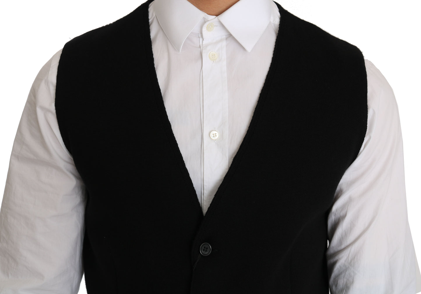 Dolce & Gabbana Schwarzes Baumwollkleid mit gewebter Weste