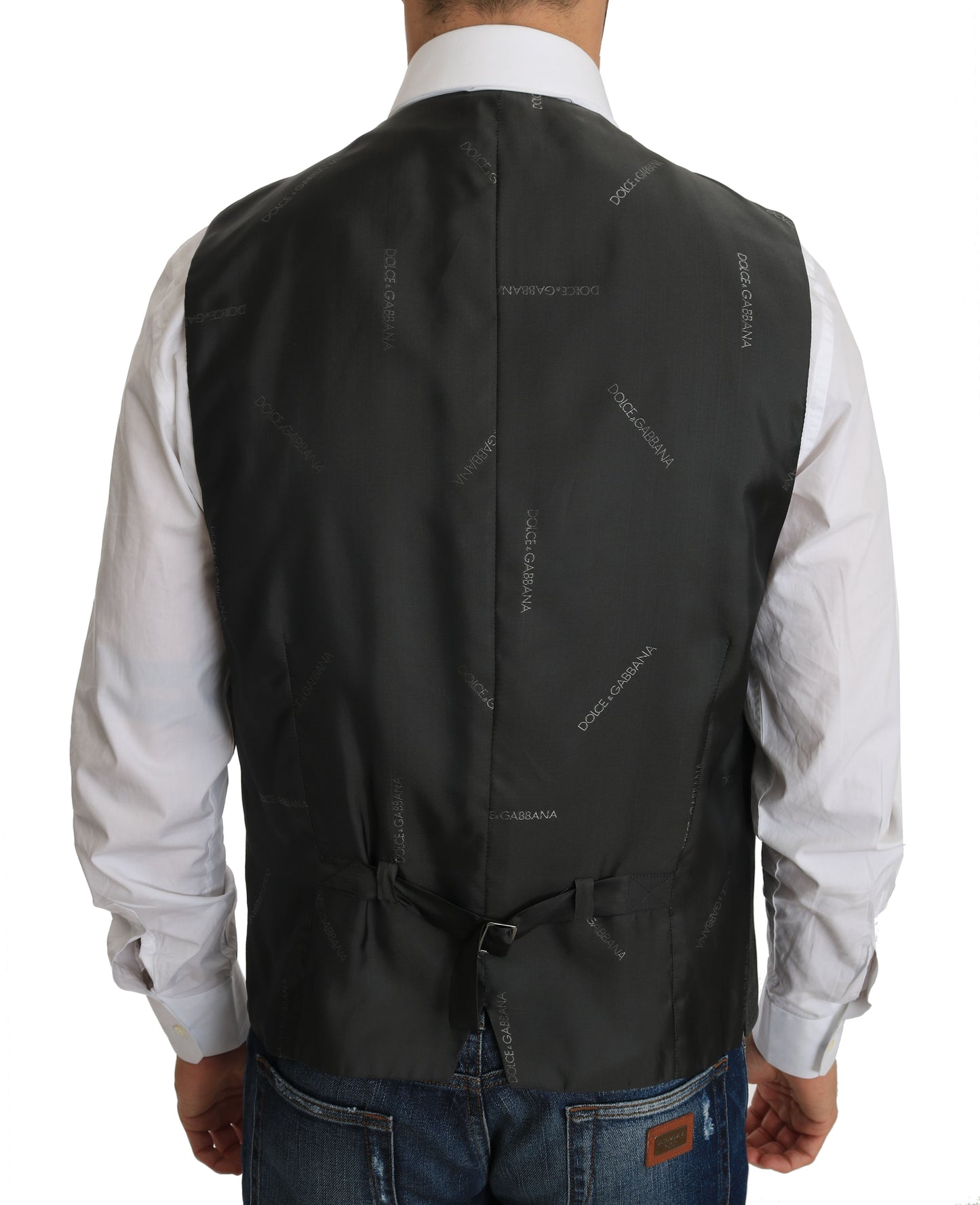 Dolce & Gabbana Graue Wolle STAFF Karierte Stretch-Weste