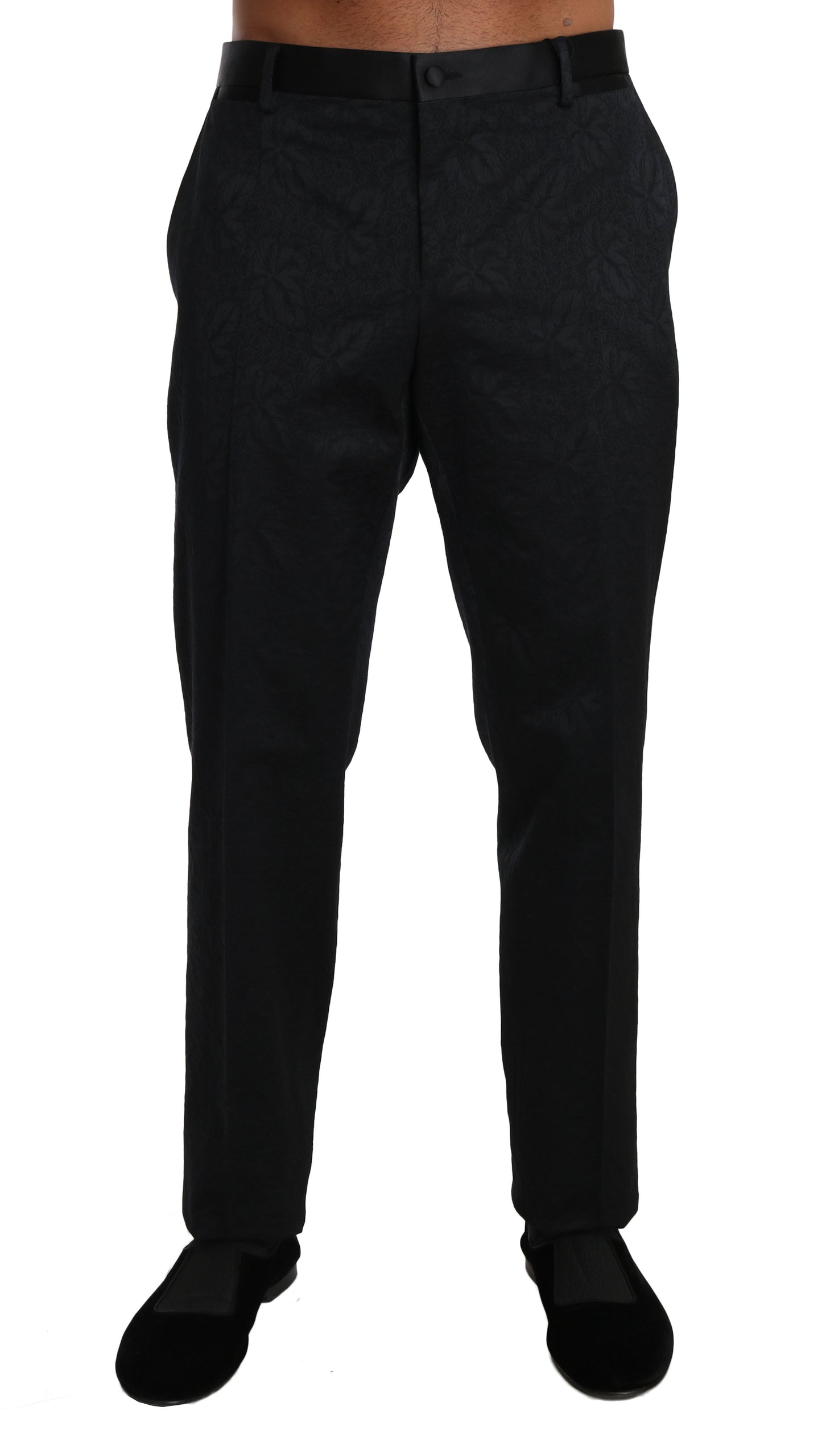 Dolce & Gabbana Schwarz Baumwolle Brokat Formelle Hose Hose
