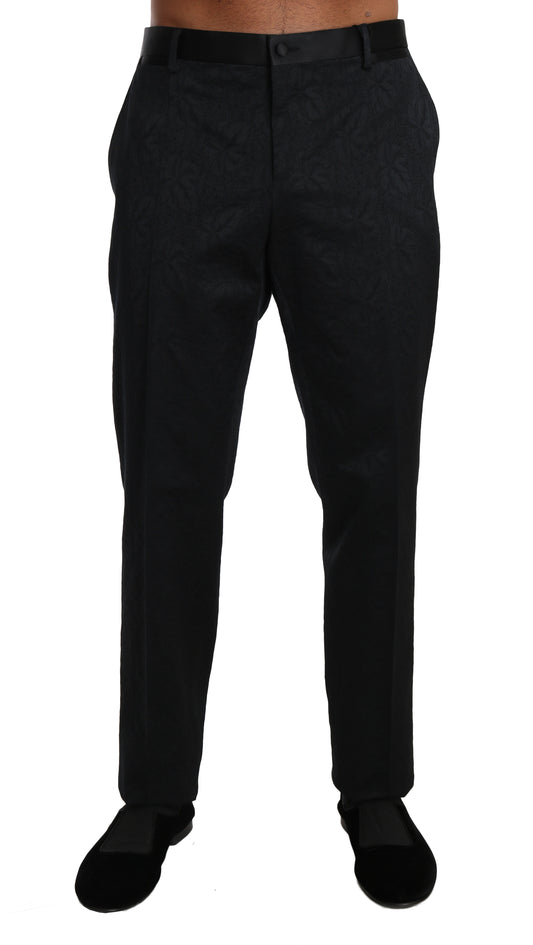 Dolce & Gabbana Schwarz Baumwolle Brokat Formelle Hose Hose