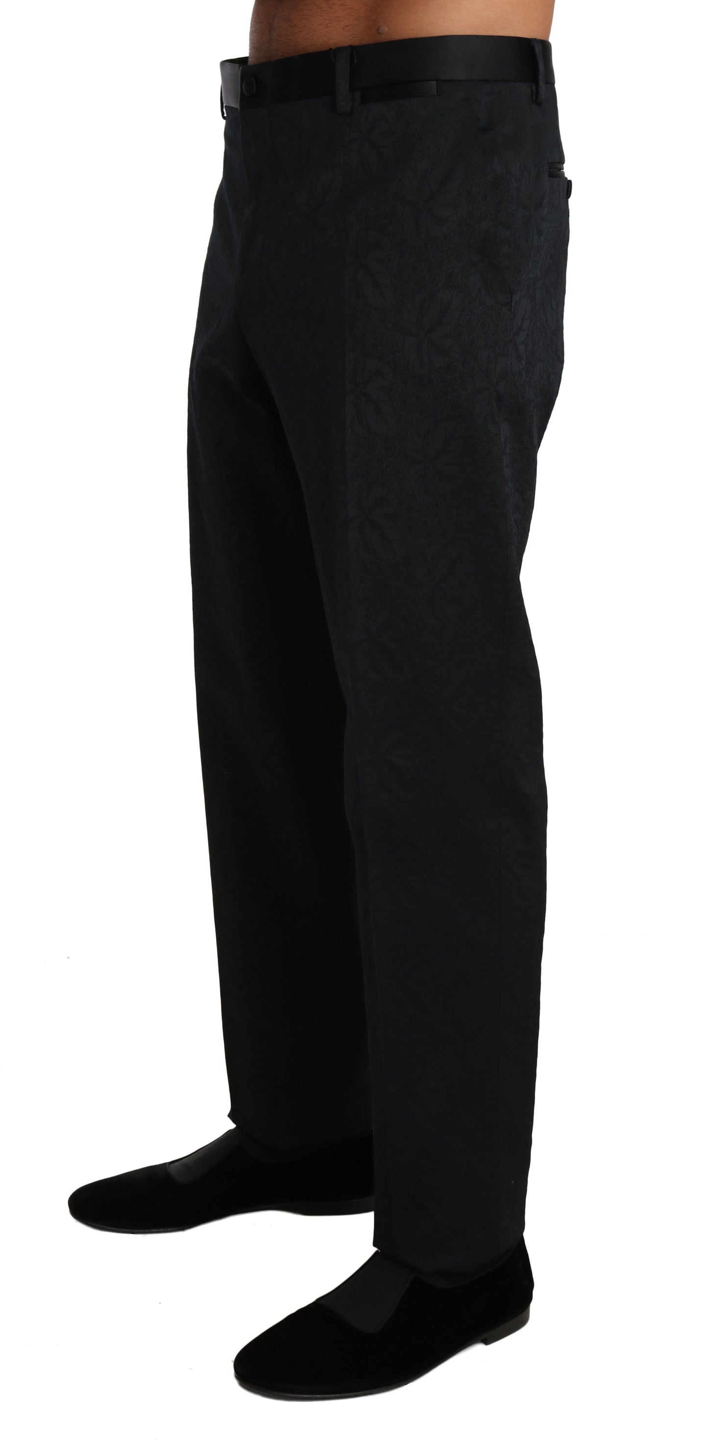 Dolce & Gabbana Schwarz Baumwolle Brokat Formelle Hose Hose
