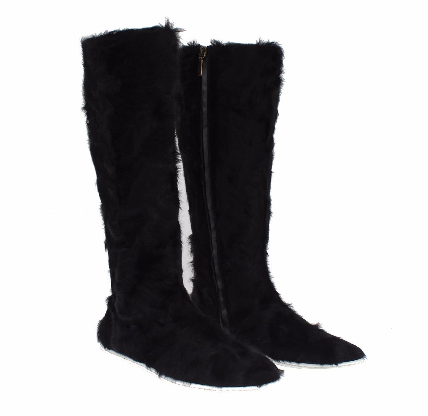 Dolce & Gabbana Schwarze Xiangao Lammfell-Lederstiefel