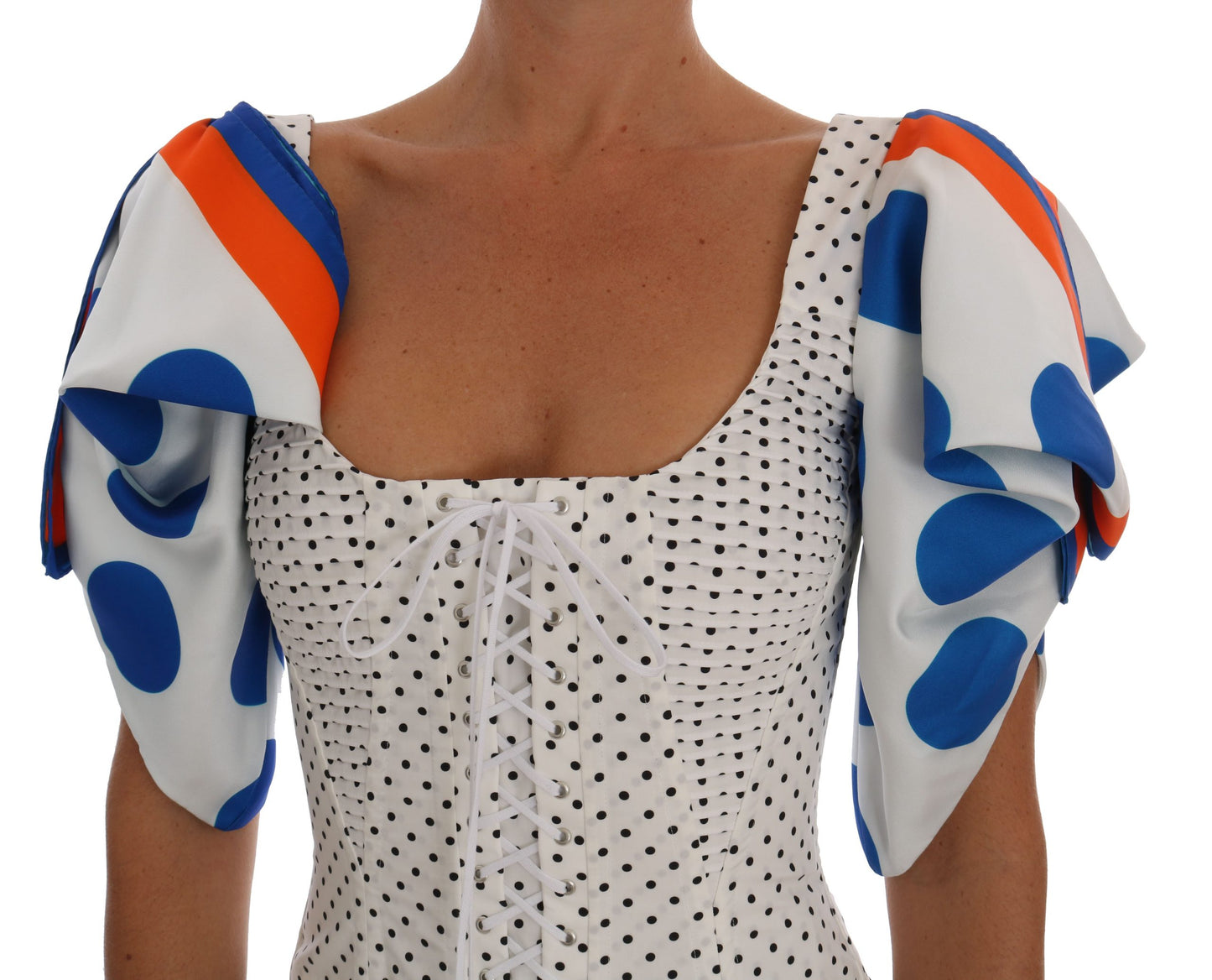 Dolce & Gabbana Weißes Polka-Seiden-Korsett-Bustier-Top