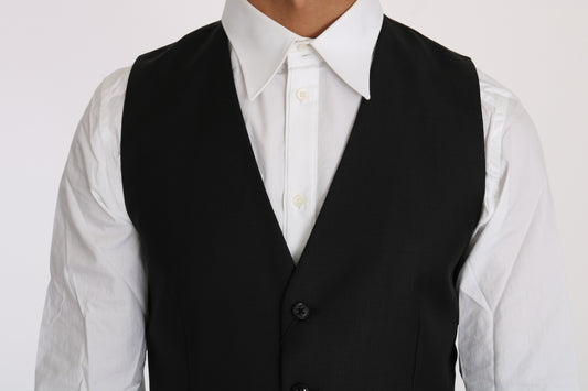 Dolce & Gabbana Schwarze Weste aus fester Wolle und Seide