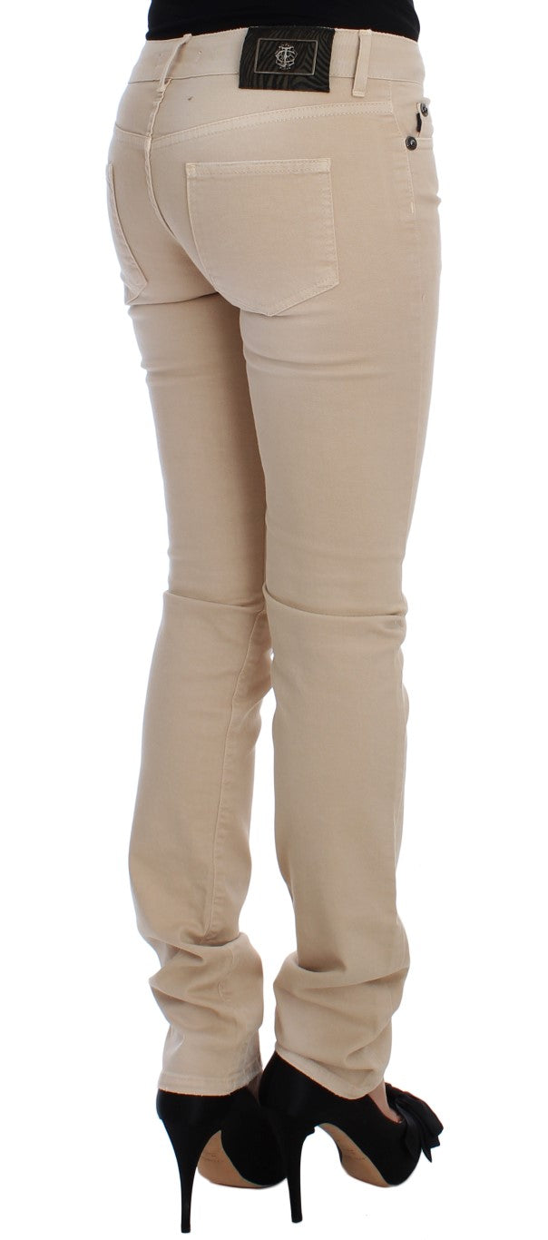 Cavalli Beige gewaschene Slim Fit Baumwoll-Stretch-Jeans