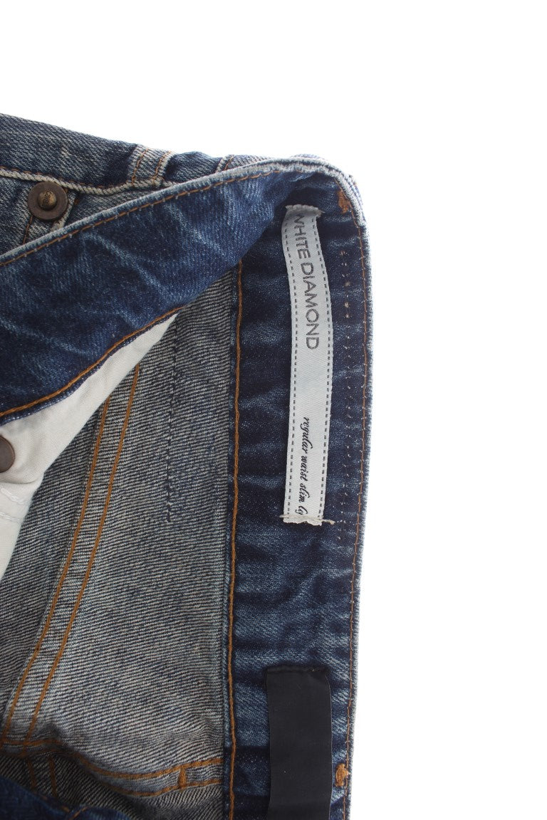 Cavalli Blaue Waschung Zerrissene Baumwolle Straight Fit Jeans