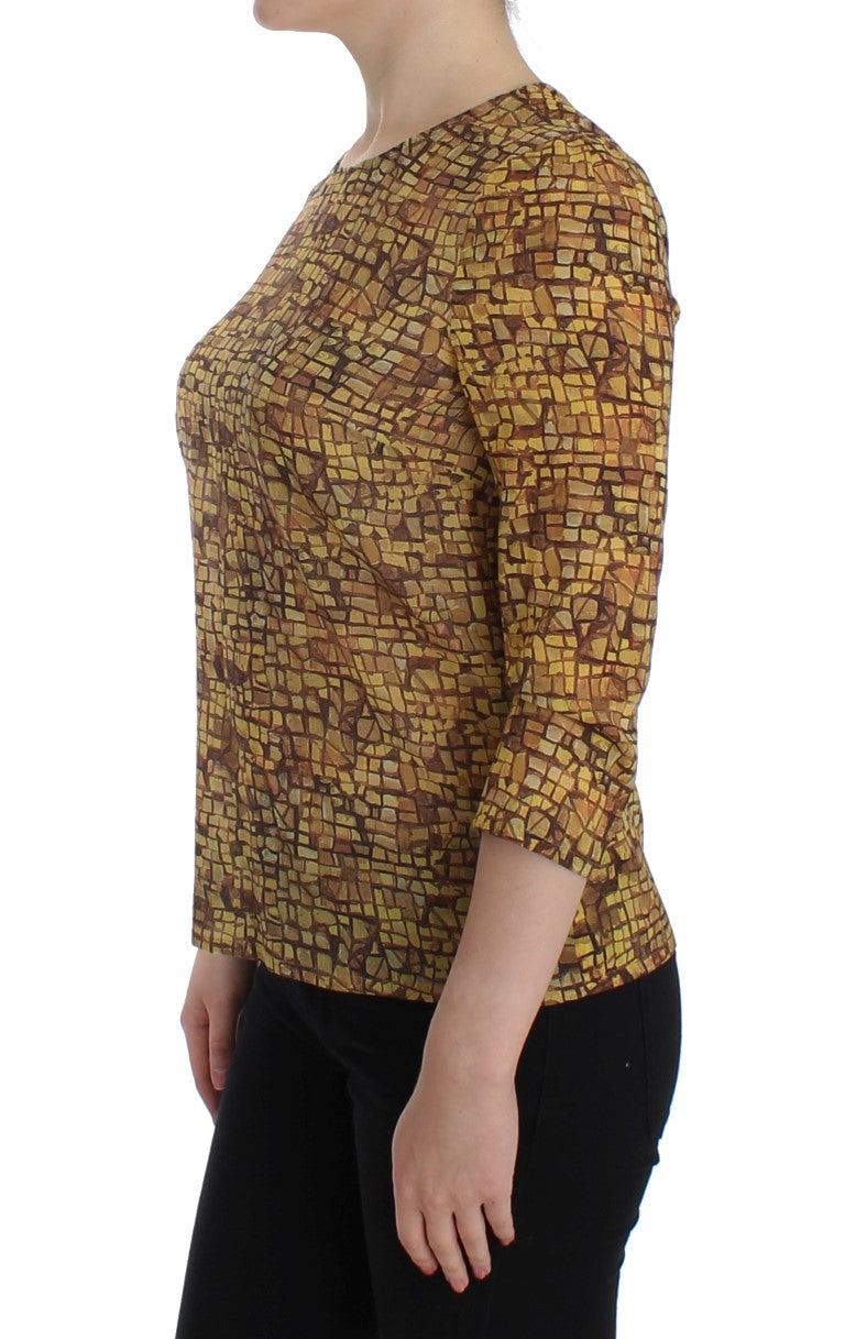 Dolce & Gabbana Multicolor Mosaikdruck Seidenbluse T-Shirt