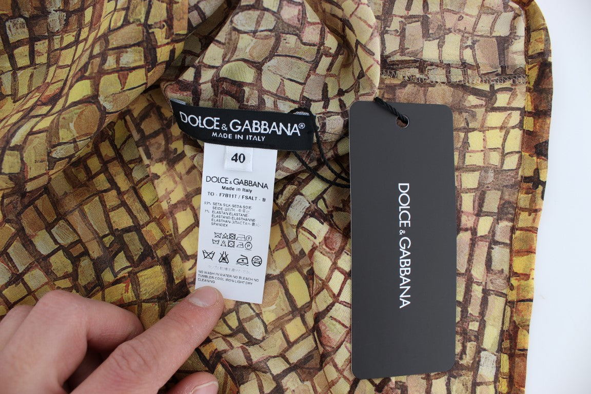 Dolce & Gabbana Multicolor Mosaikdruck Seidenbluse T-Shirt