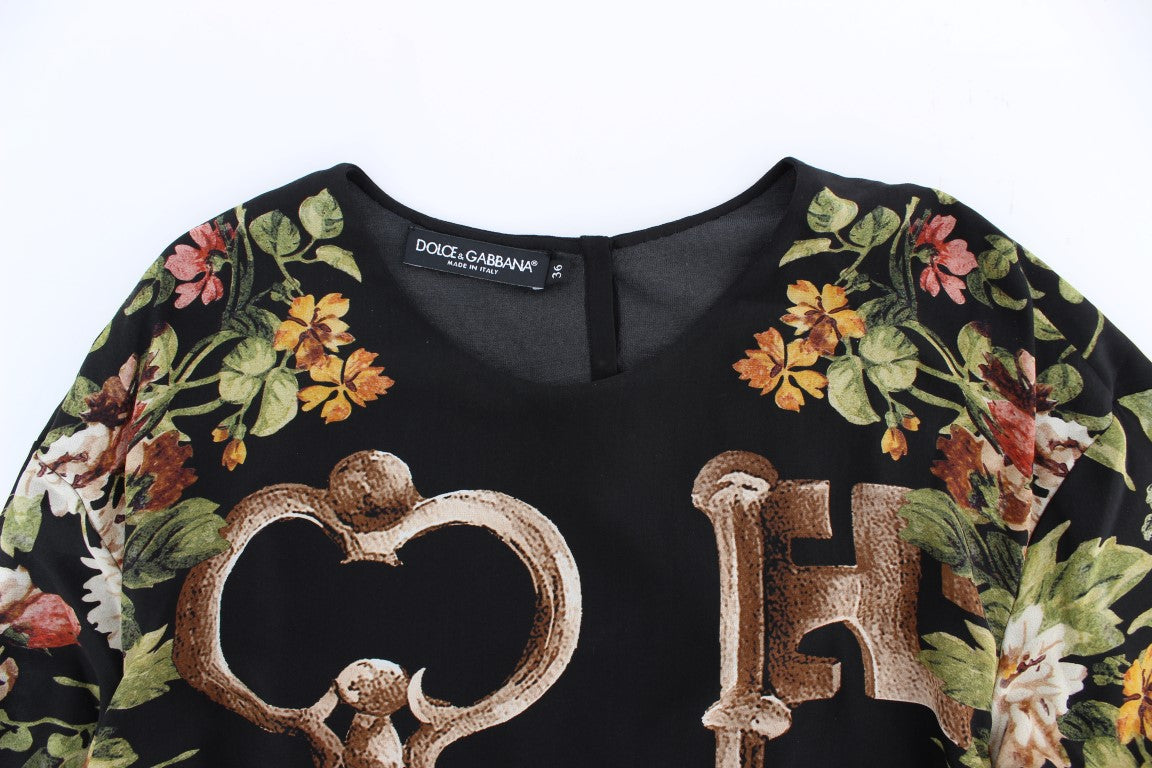 Dolce & Gabbana Schwarzes Seidenblusentop mit Blumendruck