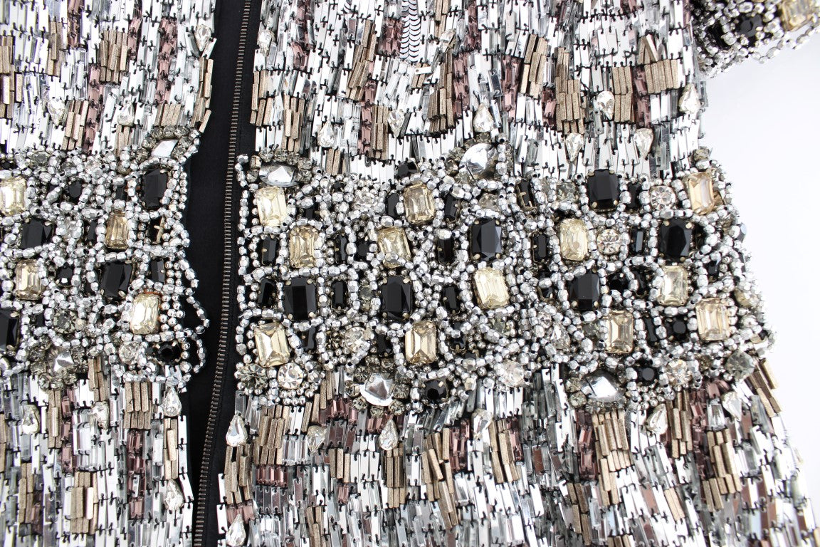 Dolce & Gabbana Crystal Silver Runway Handgefertigtes Kleid
