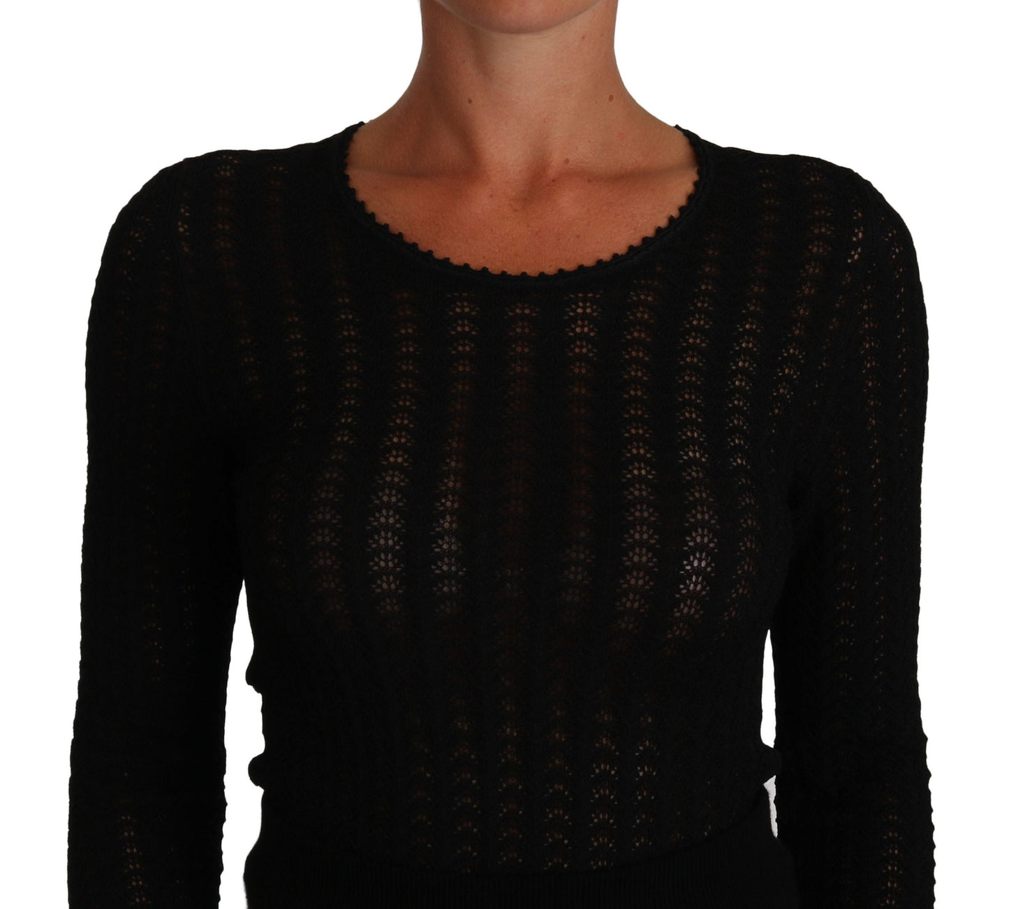 Dolce & Gabbana Schwarzes Kleid mit langen Ärmeln aus gestrickter Wolle