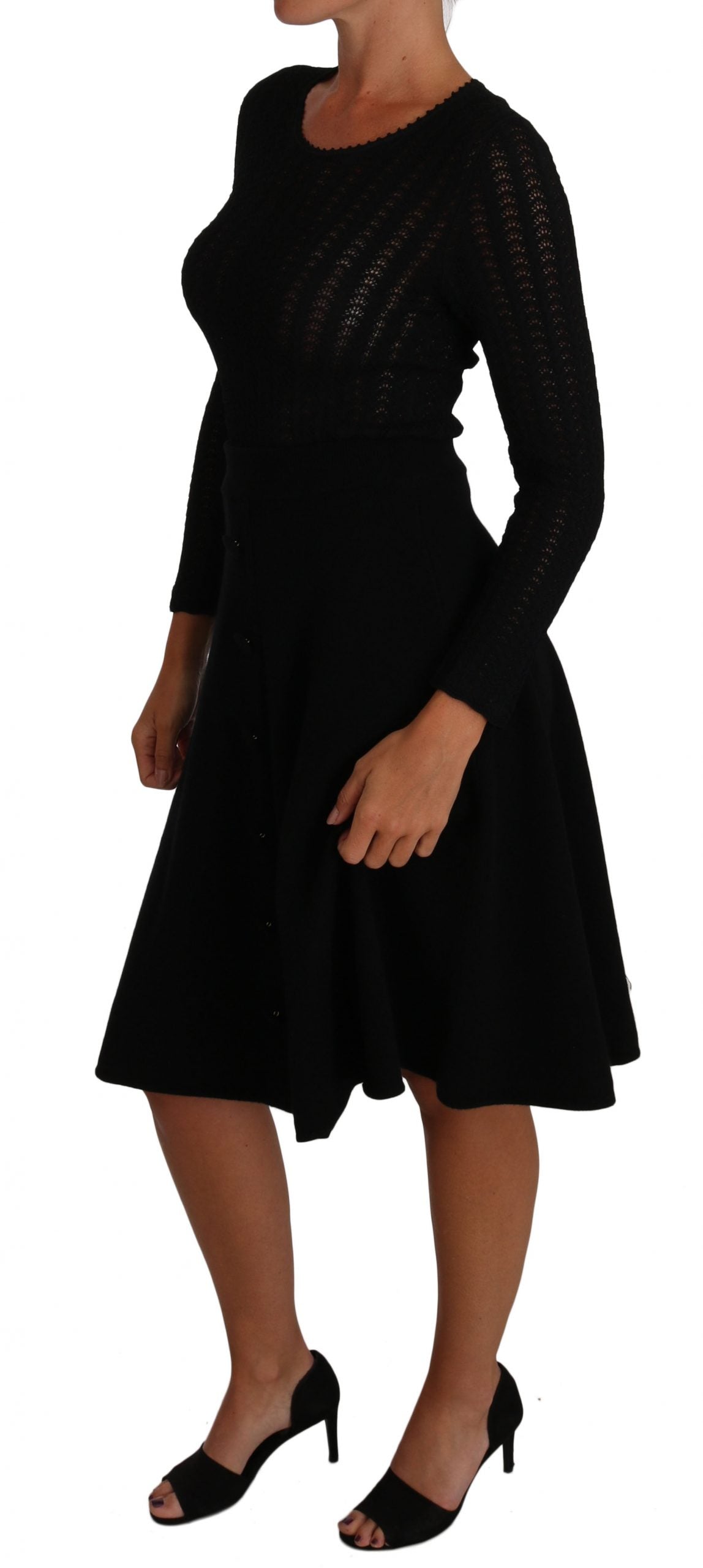 Dolce & Gabbana Schwarzes Kleid mit langen Ärmeln aus gestrickter Wolle