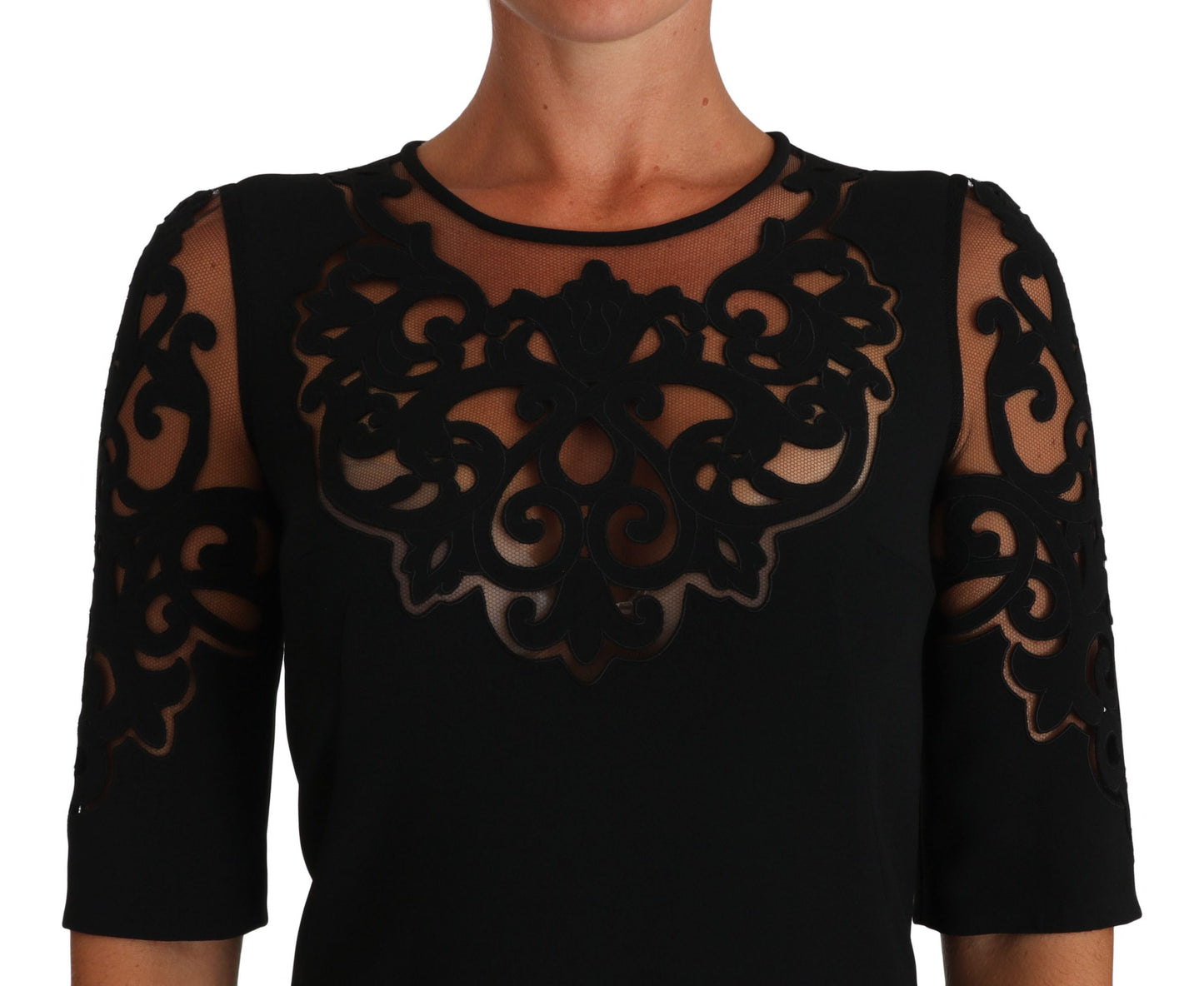 Dolce & Gabbana Schwarzes Cocktailkleid mit floralem Ausschnitt-Muster