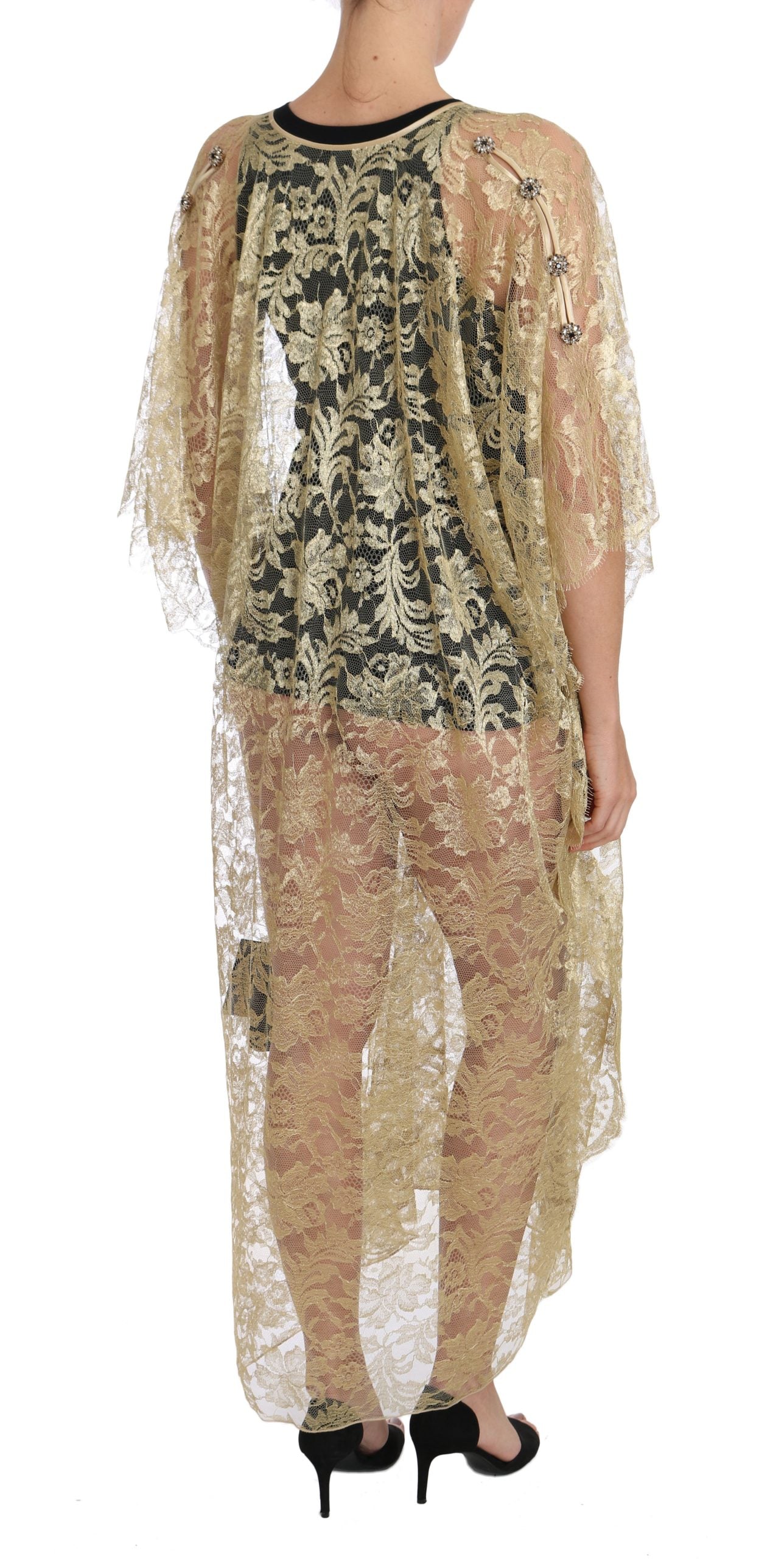 Dolce & Gabbana Gold Floral Spitze Kristall Kleid Cape Kleid
